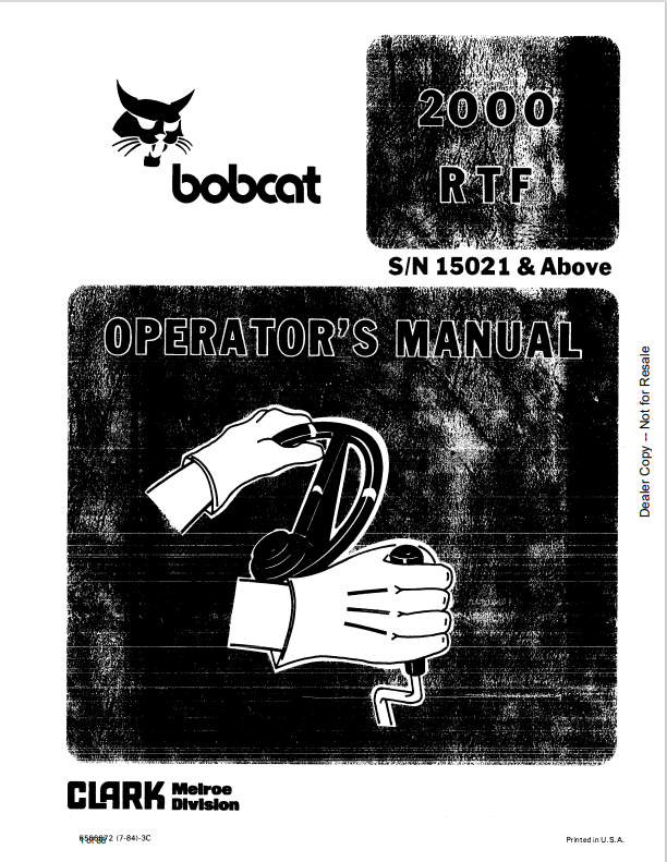 BOBCAT 2000 RTF LOADER OPERATOR MANUAL 6566672 PDF