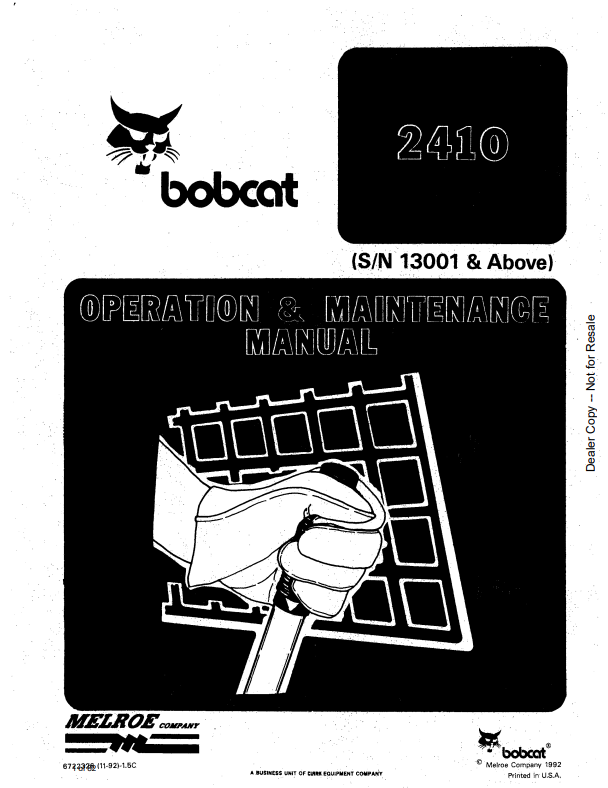BOBCAT 2410 LOADER OPERATION AND MAINTENANCE MANUAL 6722326 PDF