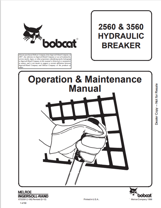 BOBCAT 2560, 3560 HYDRAULIC BREAKER OPERATION AND MAINTENANCE MANUAL 6722591 PDF