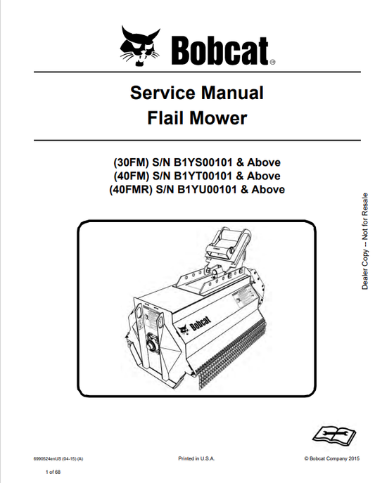 BOBCAT 30FM, 40FM, 40FMR FLAIL MOWER SERVICE MANUAL 6990524 PDF