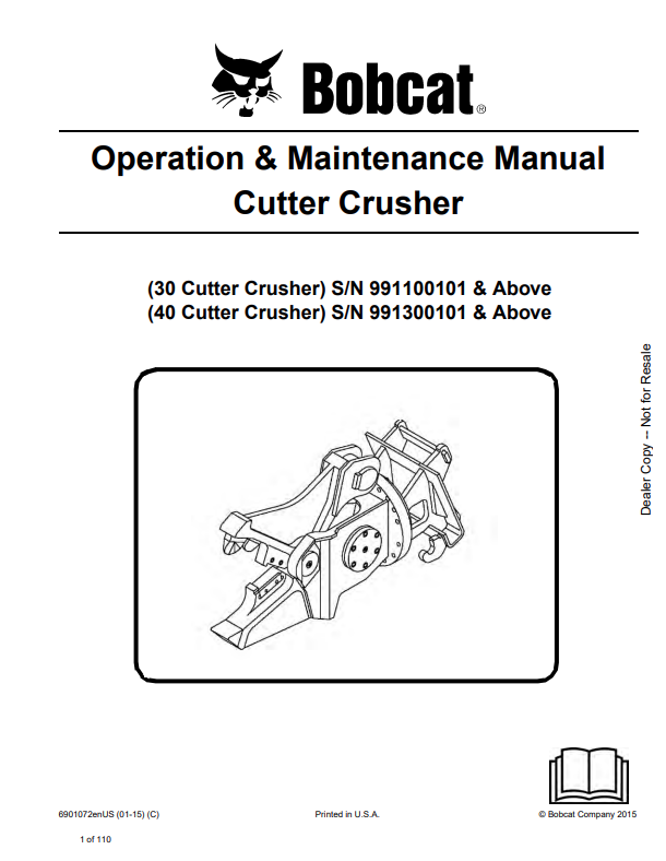 BOBCAT 30, 40 CUTTER CRUSHER OPERATION AND MAINTENANCE MANUAL 6901072 PDF