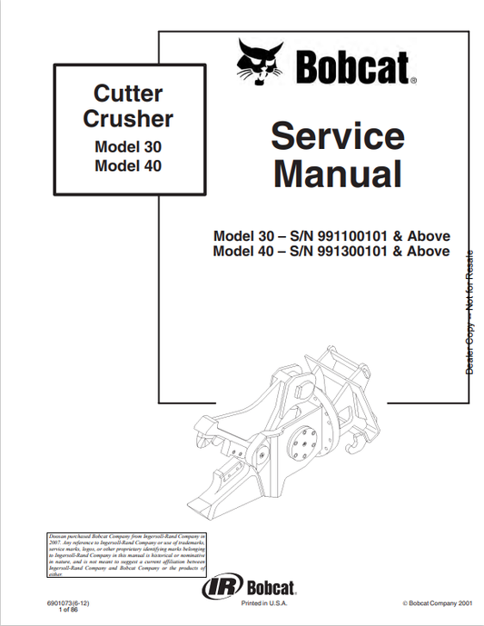 BOBCAT 30, 40 CUTTER CRUSHER SERVICE MANUAL 6901073 PDF