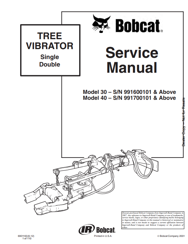 BOBCAT 30, 40 TREE VIBRATOR SERVICE MANUAL 6901163 PDF