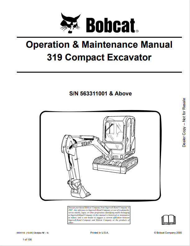 BOBCAT 316 COMPACT EXCAVATOR OPERATION AND MAINTENANCE MANUAL 6904116 PDF