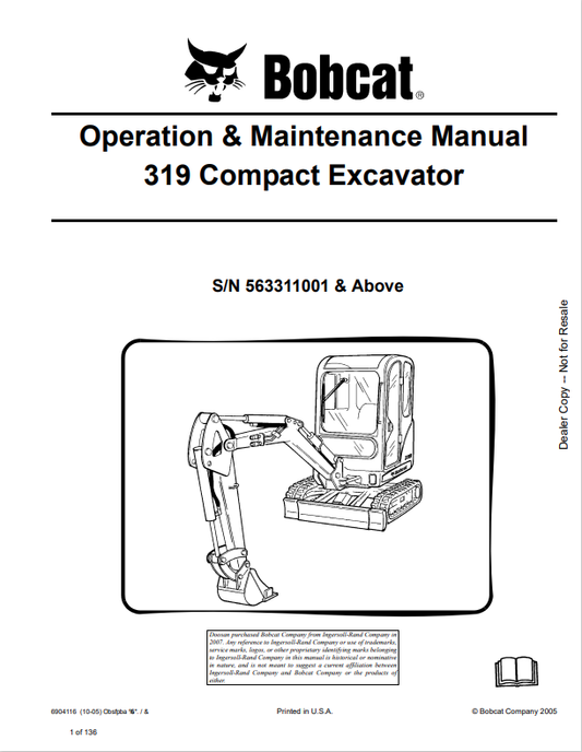 BOBCAT 316 COMPACT EXCAVATOR OPERATION AND MAINTENANCE MANUAL 6904116 PDF
