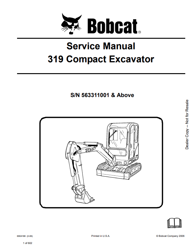 BOBCAT 319 COMPACT EXCAVATOR SERVICE MANUAL 6904188 PDF