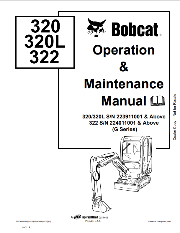 BOBCAT 320, 320L, 322 LOADER OPERATION AND MAINTENANCE MANUAL 6902608 PDF