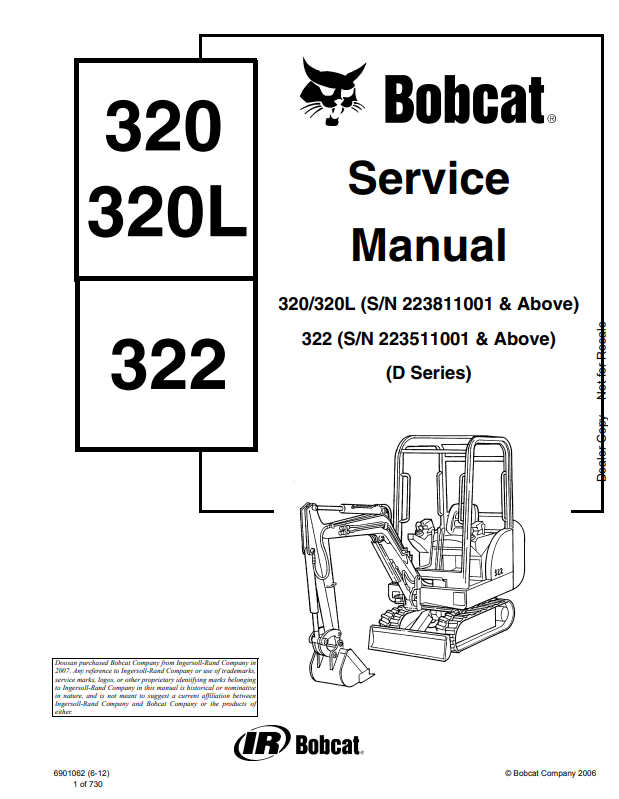 BOBCAT 320, 320L, 322 LOADER SERVICE MANUAL 6901062 PDF