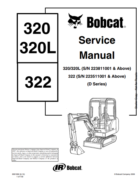 BOBCAT 320, 320L, 322 LOADER SERVICE MANUAL 6901062 PDF