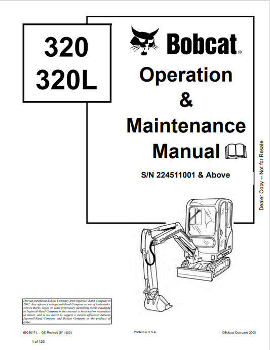 BOBCAT 320, 320L LOADER OPERATION AND MAINTENANCE MANUAL 6903817 PDF