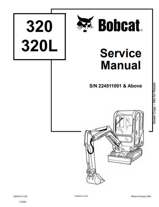 BOBCAT 320, 320L LOADER SERVICE MANUAL 6903818 PDF