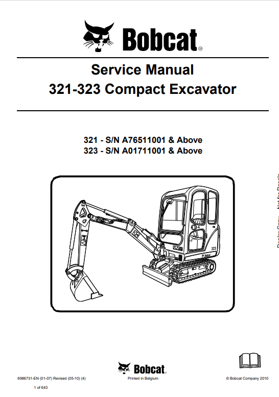 BOBCAT 321, 323 COMPACT EXCAVATOR SERVICE MANUAL 6986731 PDF