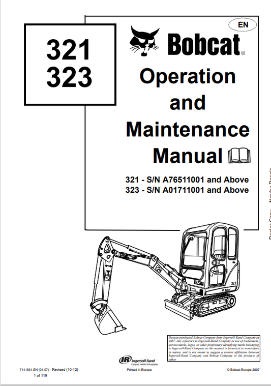 BOBCAT 321, 323 LOADER OPERATION AND MAINTENANCE MANUAL 7141831 PDF