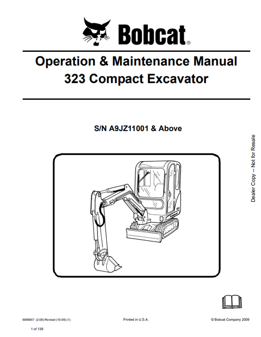 BOBCAT 323 COMPACT EXCAVATOR SERVICE MANUAL 6986957 PDF
