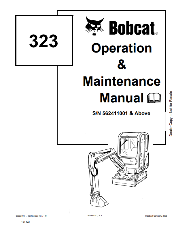BOBCAT 323 LOADER OPERATION AND MAINTENANCE MANUAL 6903379 PDF