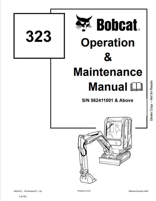 BOBCAT 323 LOADER OPERATION AND MAINTENANCE MANUAL 6903379 PDF