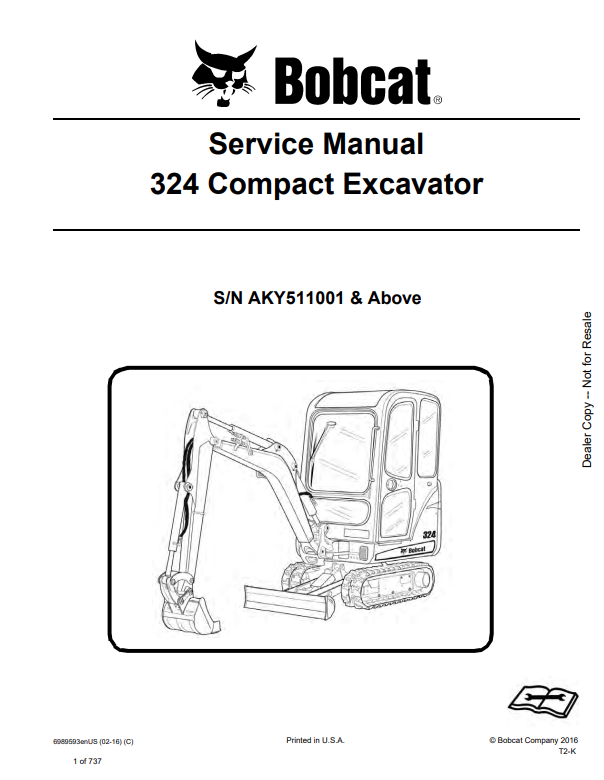 BOBCAT 324 COMPACT EXCAVATOR SERVICE MANUAL 6989593 PDF