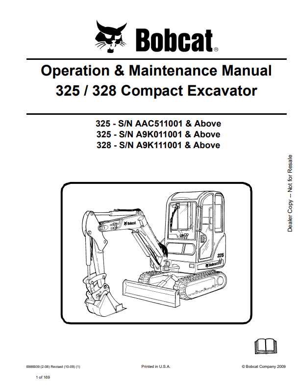 BOBCAT 325, 328 COMPACT EXCAVATOR OPERATION AND MAINTENANCE MANUAL 6986939 PDF