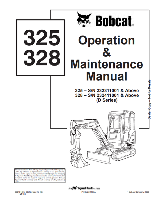 BOBCAT 325, 328 LOADER OPERATION AND MAINTENANCE MANUAL 6901018 PDF