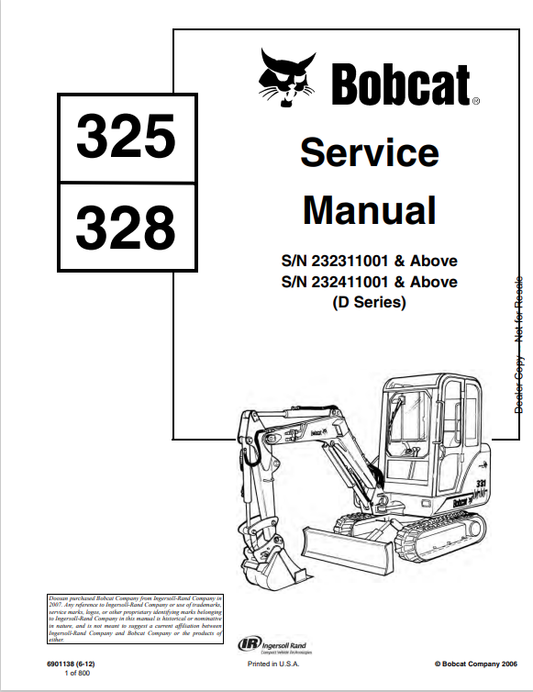 BOBCAT 325, 328 LOADER SERVICE MANUAL 6901138 PDF
