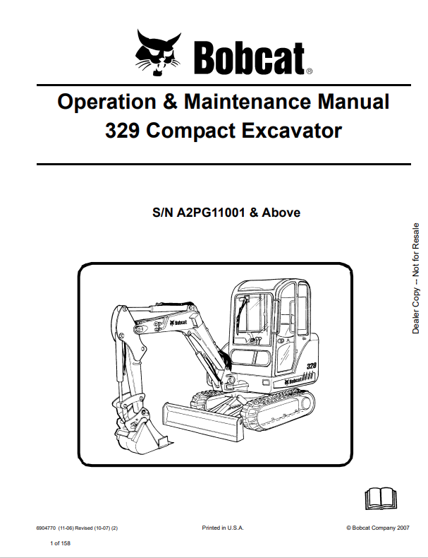 BOBCAT 329 COMPACT EXCAVATOR OPERATION AND MAINTENANCE MANUAL 6904770 PDF