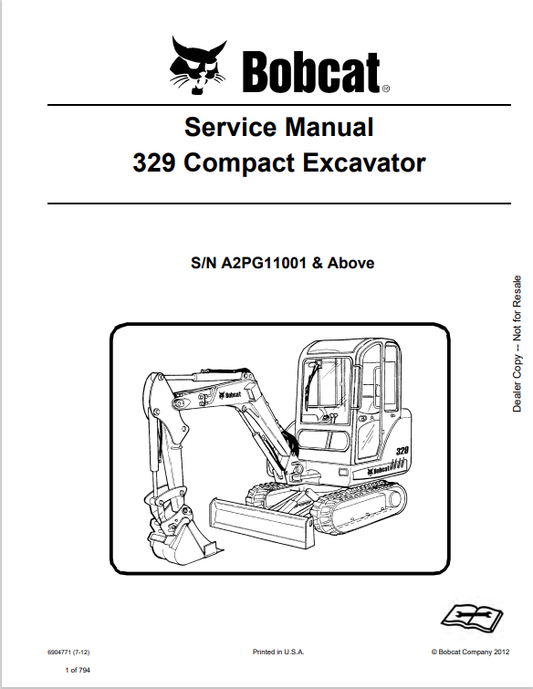 BOBCAT 329 COMPACT EXCAVATOR SERVICE MANUAL 6904771 PDF