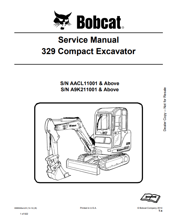 BOBCAT 329 COMPACT EXCAVATOR SERVICE MANUAL 6986946 PDF