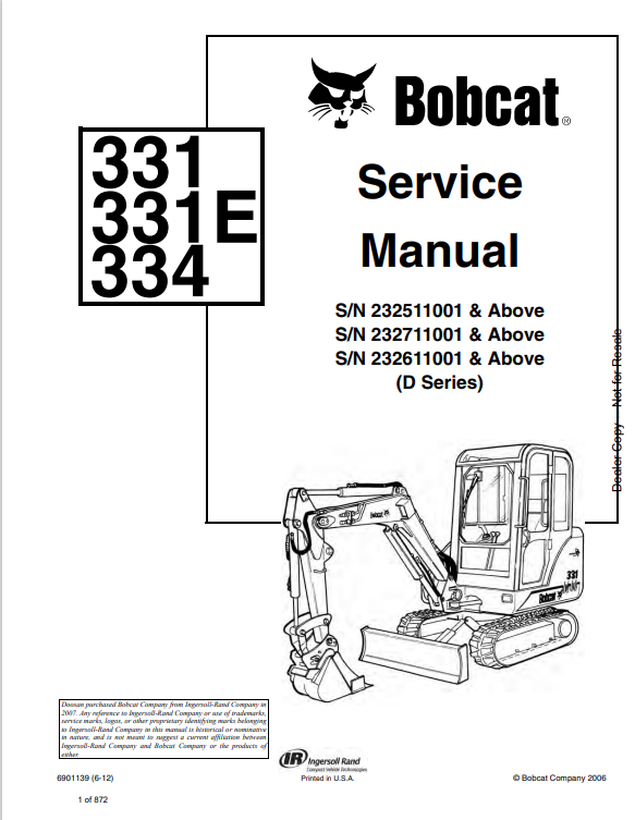 BOBCAT 331, 331E, 334 SERVICE MANUAL 6901139 PDF