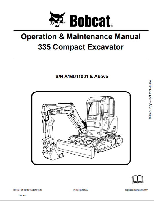 BOBCAT 335 COMPACT EXCAVATOR OPERATION AND MAINTENANCE MANUAL 6904774 PDF