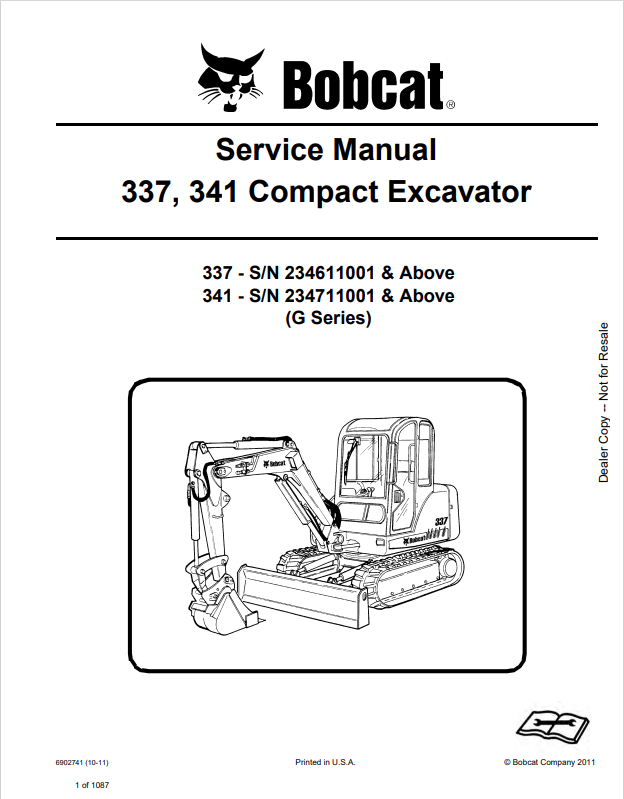 BOBCAT 337, 341 COMPACT EXCAVATOR SERVICE MANUAL 6902741 PDF