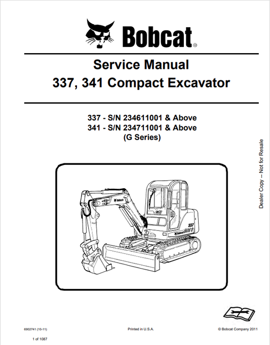 BOBCAT 337, 341 COMPACT EXCAVATOR SERVICE MANUAL 6902741 PDF