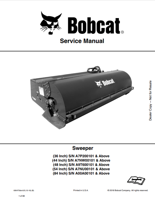 BOBCAT 36, 44, 48, 54, 84 INCH SWEEPER SERVICE MANUAL 6904756 PDF
