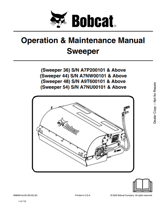 BOBCAT 36, 44, 48, 54 INCH SWEEPER OPERATION AND MAINTENANCE MANUAL 6986561 PDF