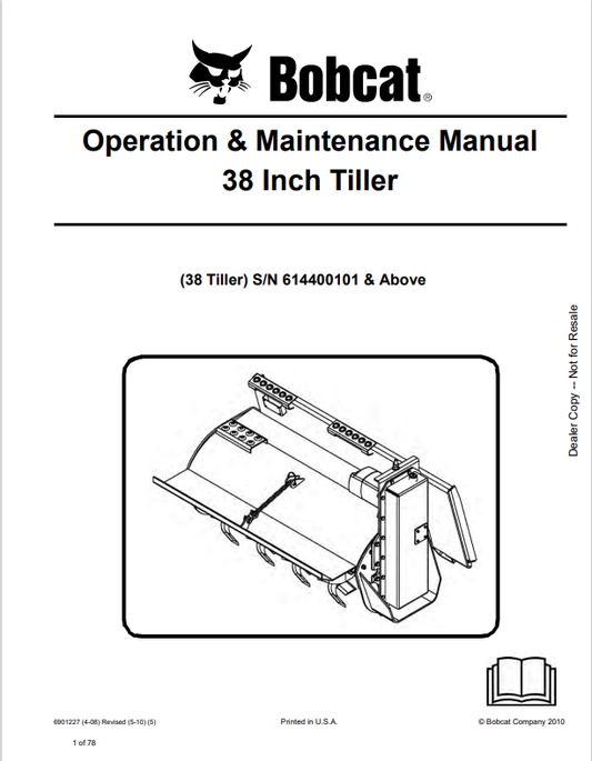 BOBCAT 38 INCH TILLER OPERATION AND MAINTENANCE MANUAL 6901227 PDF