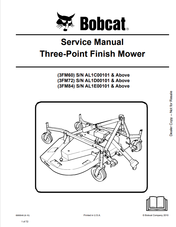 BOBCAT 3FM60, 3FM72, 3FM84 THREE-POINT FINISH MOWER SERVICE MANUAL 6989546 PDF