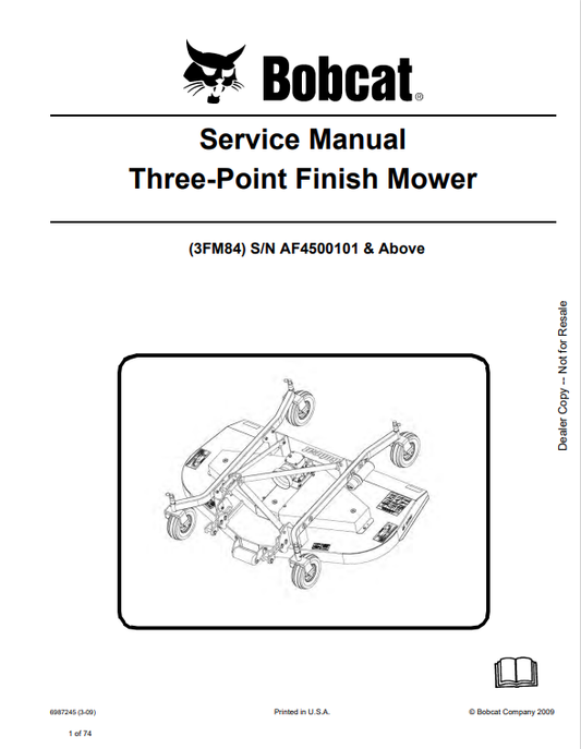 BOBCAT 3FM84 THREE-POINT FINISH MOWER SERVICE MANUAL 6987245 PDF