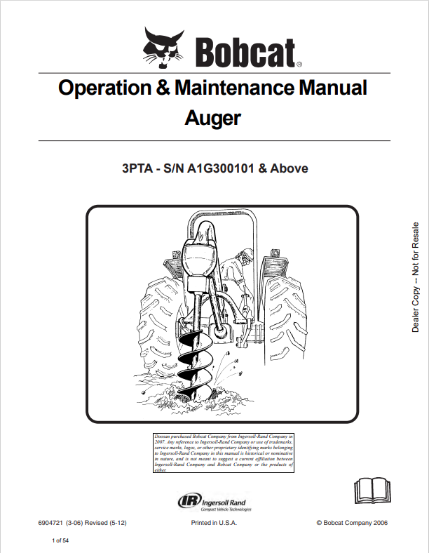 BOBCAT 3PTA AUGER OPERATION AND MAINTENANCE MANUAL 6904721 PDF