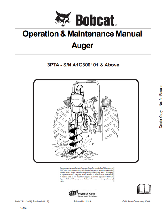 BOBCAT 3PTA AUGER OPERATION AND MAINTENANCE MANUAL 6904721 PDF