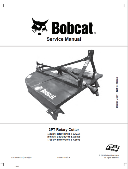 BOBCAT 3PT ROTARY CUTTER SERVICE MANUAL 7383797 PDF