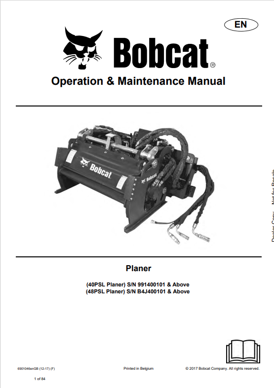 BOBCAT 40PSL, 48PSL PLANER OPERATION AND MAINTENANCE MANUAL 6901046 PDF