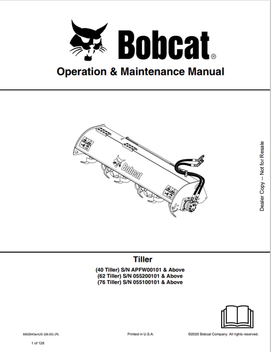 BOBCAT 40, 62, 76 TILLER OPERATION AND MAINTENANCE MANUAL 6902943 PDF