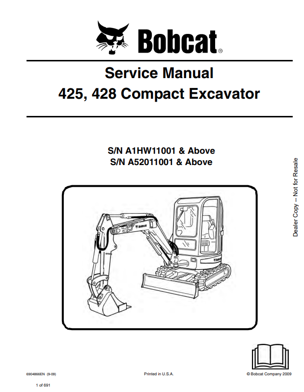 BOBCAT 425, 428 COMPACT EXCAVATOR SERVICE MANUAL 6904866 PDF