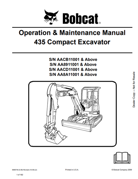BOBCAT 435 COMPACT EXCAVATOR OPERATION AND MAINTENANCE MANUAL 6986748 PDF