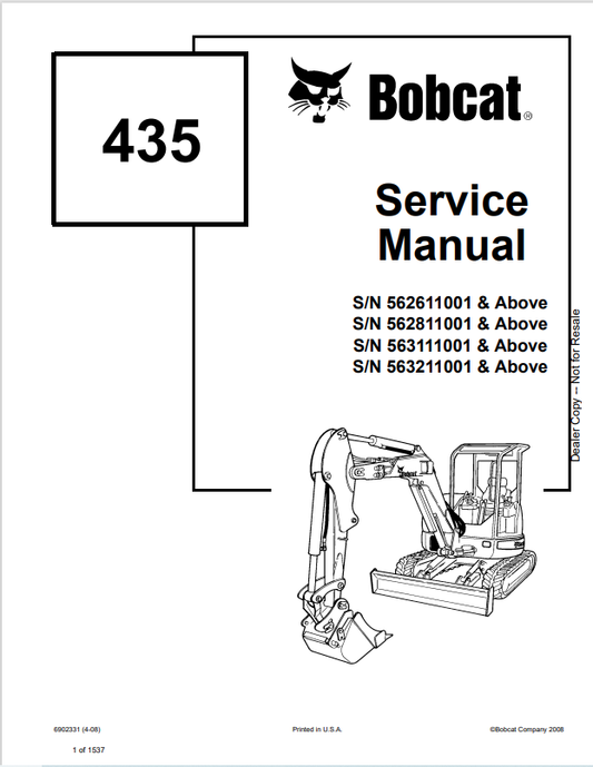 BOBCAT 435 LOADER SERVICE MANUAL 6902331 PDF