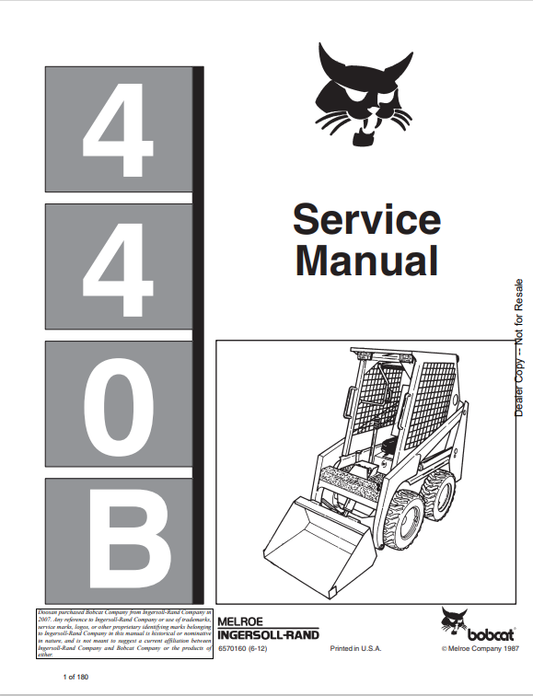 BOBCAT 440B LOADER SERVICE MANUAL 6570160 PDF