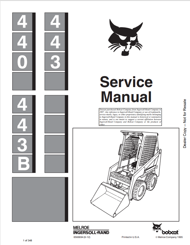 BOBCAT 440, 443, 443B LOADER SERVICE MANUAL 6566694 PDF