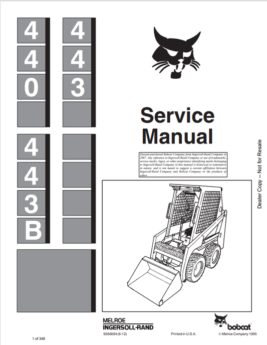BOBCAT 440, 443, 443B LOADER SERVICE MANUAL 6566694 PDF