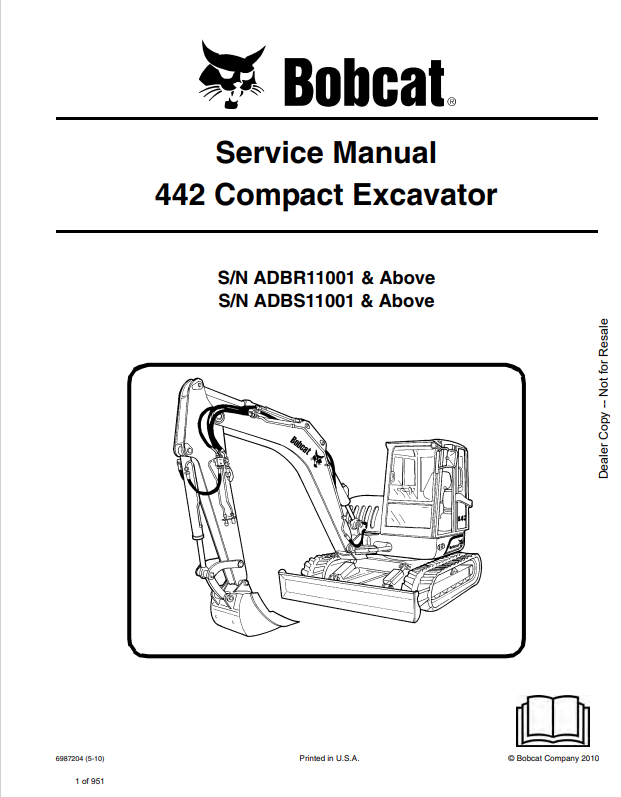 BOBCAT 442 COMPACT EXCAVATOR SERVICE MANUAL 6987204 PDF