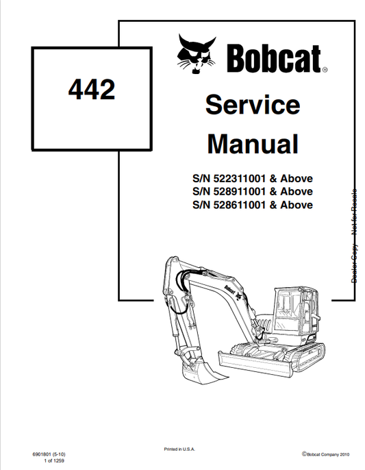 BOBCAT 442 LOADER EXCAVATOR SERVICE MANUAL 6901801 PDF