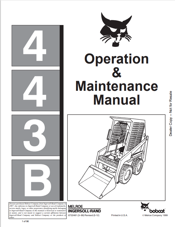 BOBCAT 443B LOADER OPERATION AND MAINTENANCE MANUAL 6722481 PDF